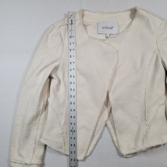 Derek Lam Io Crosby Ivory Textured Frayed Edge Cropped Jacket Womens Sz 8 - Picture 6 of 9